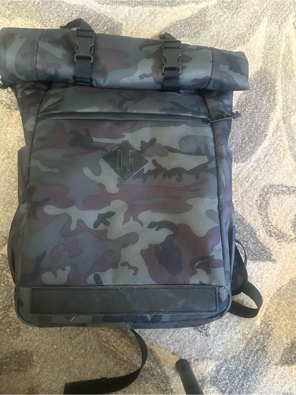 Roll-Top Men's Backpack in Black/Grey Camo